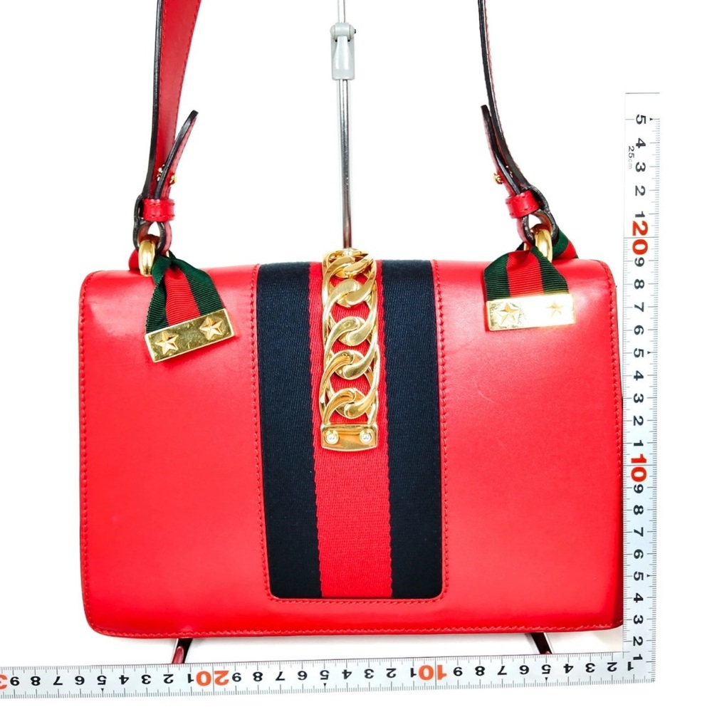 Authentic Gucci Shoulder Bag Sherry Line Red Leather - Picture 6 of 10